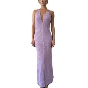 Naked Wardrobe Ribbed Knit Halter Maxi Dress Women XS Lavender Backless Coquette